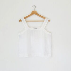 Cut Loose Linen Square Neck Lagenlook Crop Tank Top White Size Large